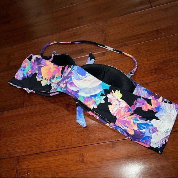 Women’s Multicolor Floral Black Bandeau Swimsuit Top - Picture 12 of 15